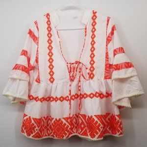 Vintage | Ruffle Sleeve Boho Top - M